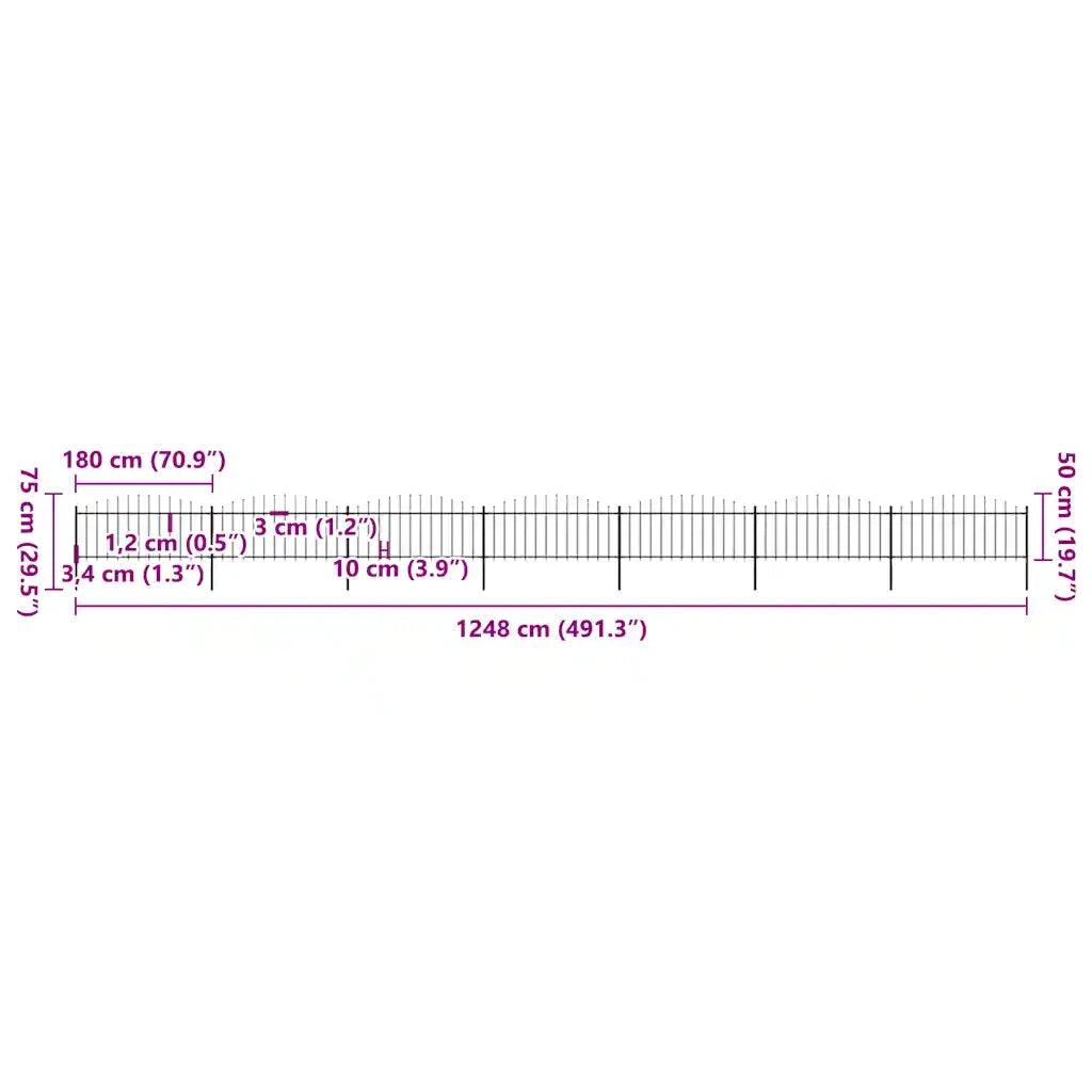 Recinzione Giardino Punta Lancia (0,5-0,75)x11,9m Acciaio Nera 277709