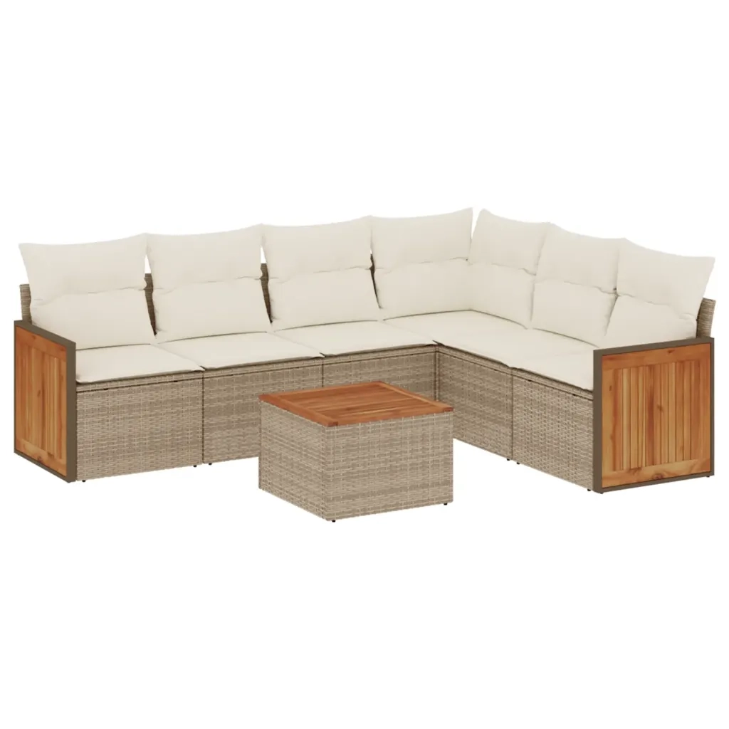 Set Divani da Giardino 7 pz con Cuscini Beige in Polyrattan