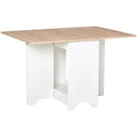 Tavolo Consolle a Ribalta con Vano Mensola, Tavolino da Salotto e Cucina, Tavolo a Ribalta, Pieghevole, Salvaspazio, Color Legno e Bianco, 118x80x72cm