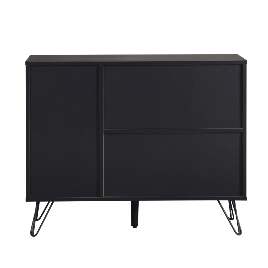 Credenza con 3 Ante e 1 Cassetto; Ripiani Regolabili in Altezza; Stile Moderno; in MDF; Nero e Legno; 90??30??71;5 cm