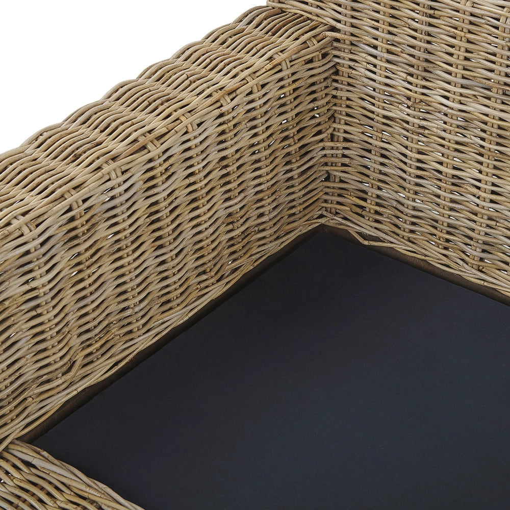 Divano da giardino in vimini rattan marrone chiaro da esterno a 2 posti con cuscini bianchi