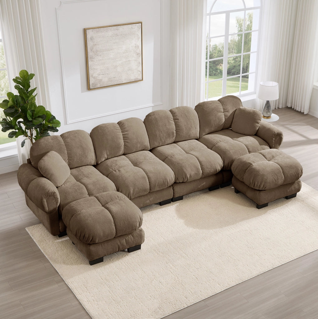 Divano modulare in chenille 330x149x90 cm; marrone