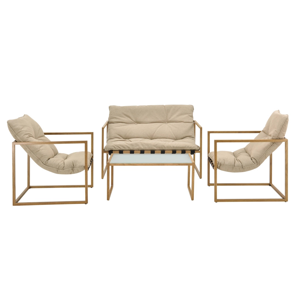 Set Salottino da Giardino Dallas con Cuscini in Olefina - Color Legno/Khaki casa.pro