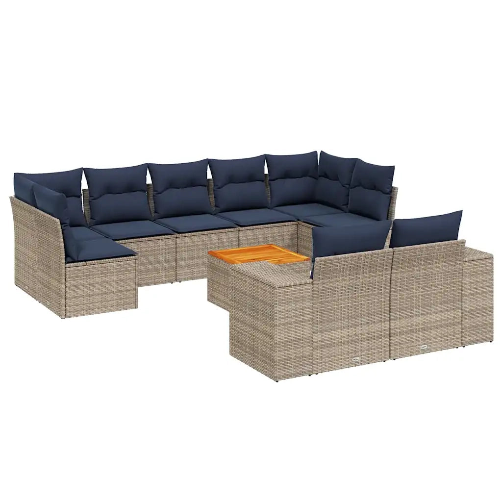 Set Divani da Giardino 10 pz con Cuscini Grigio in Polyrattan 3225599