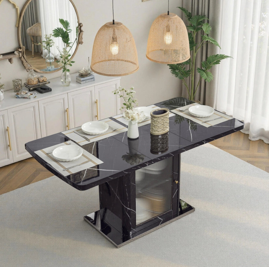 Tavolo da pranzo rettangolare estensibile nero con mobile contenitore