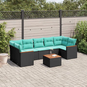 Set Divani da Giardino 8 pz con Cuscini Nero in Polyrattan 3225812