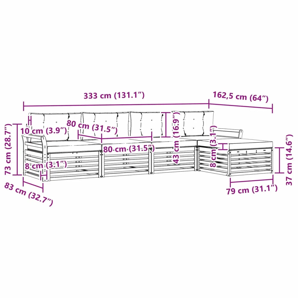 Set di divani da esterno con cuscino 5 pcs Naturale e Crema 3373300