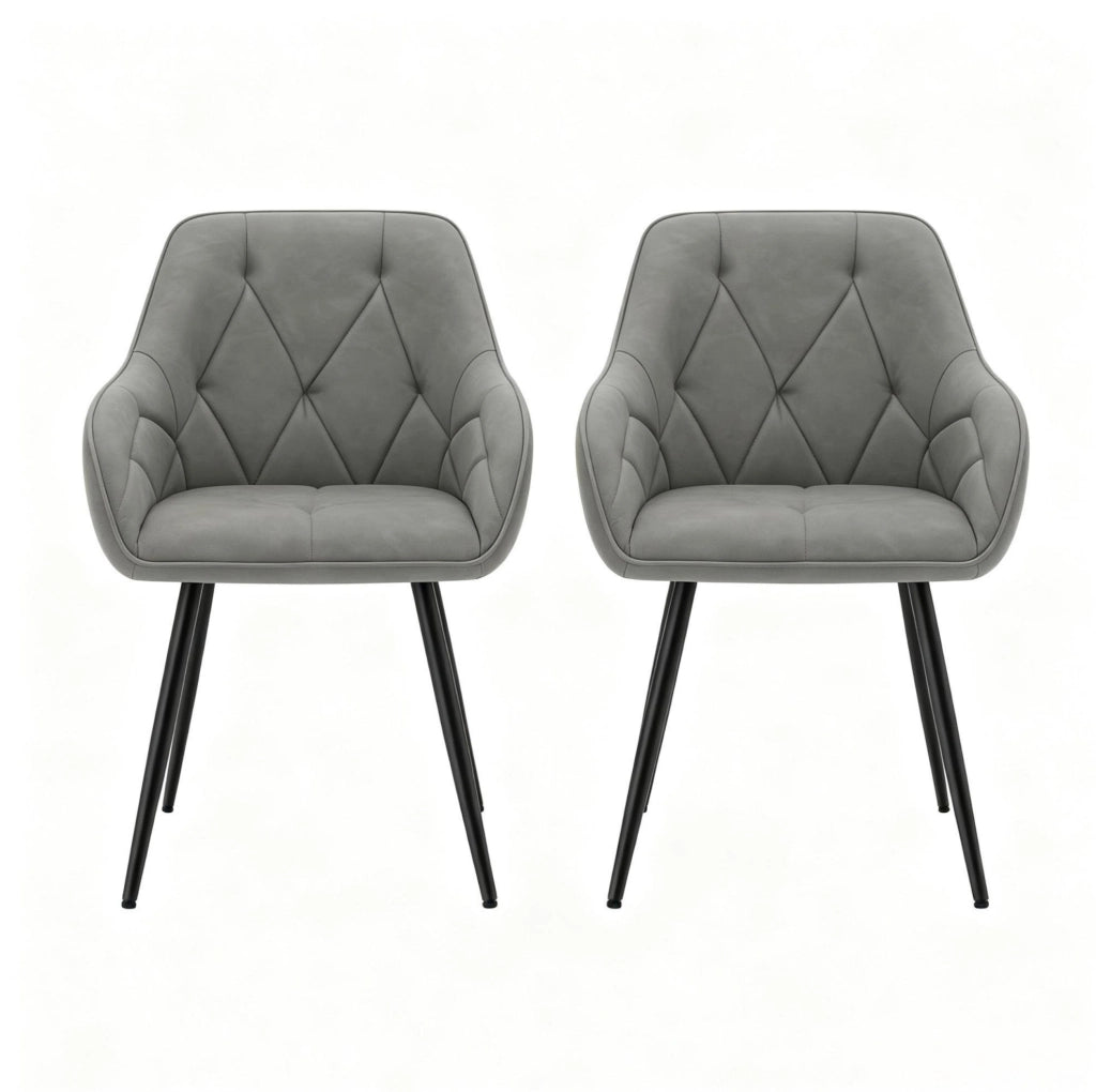 Set di 2 sedie da pranzo ergonomiche grigio scuro in similpelle con braccioli e piedini regolabili