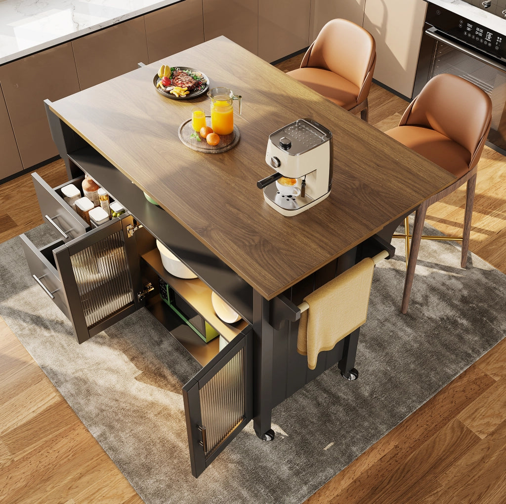 Carrello da cucina 139x40x94 cm pieghevole in MDF nero