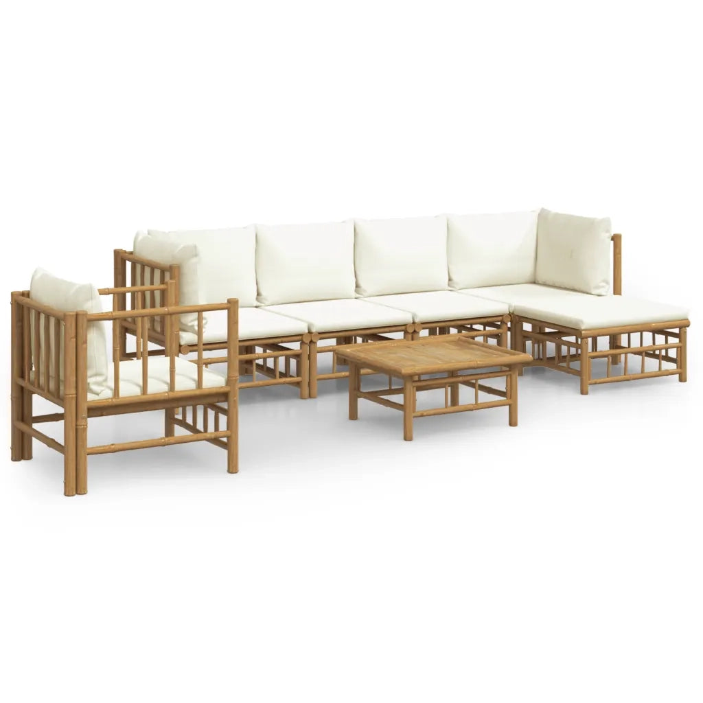Set Salotto da Giardino 7pz con Cuscini Bianco Crema in BambÃ¹cod mxl 101245
