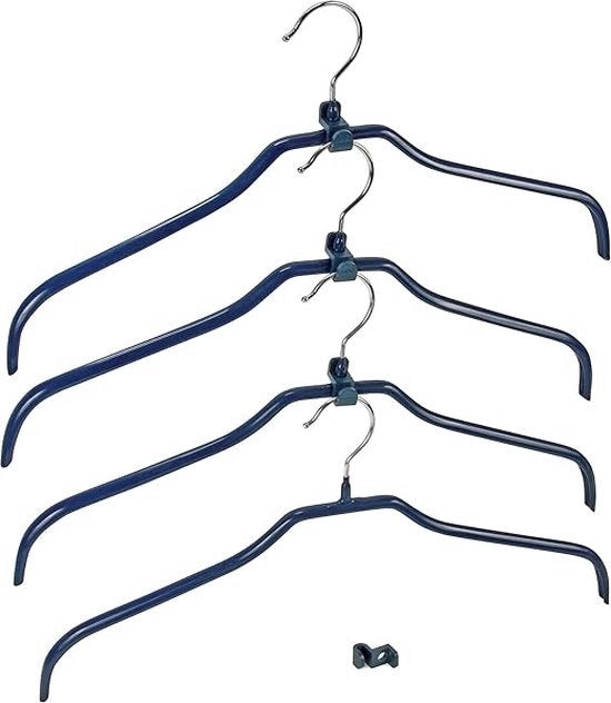 Hangers con rivestimento antiscivolo, connettore a clip, metallo cromato, 42 x 19 x 1 cm, finitura argentea lucida