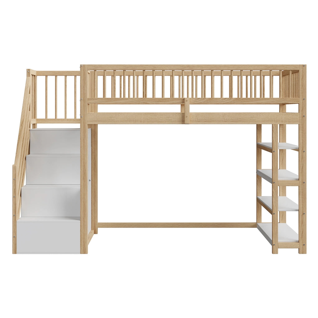 Letto a castello in legno massello naturale con recinzione alta funzione contenitiva 90x200 cm