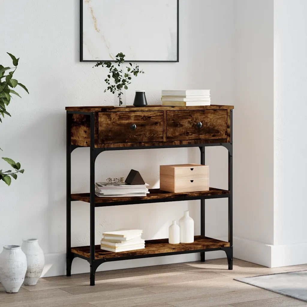 Tavolino Consolle-Tavolino da soggiorno-Tavolo Rovere Fumo 72,5x25x75cm in Legno Multistrato