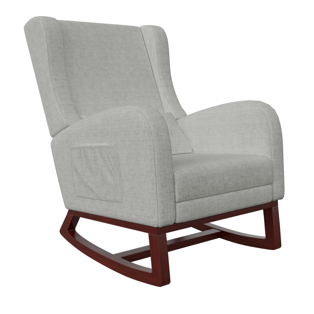 Poltrona relax a dondolo 67x64x99 cm con poggiapiedi; sedia a dondolo da interno per allattamento struttura in legno e velluto opaco; grigio