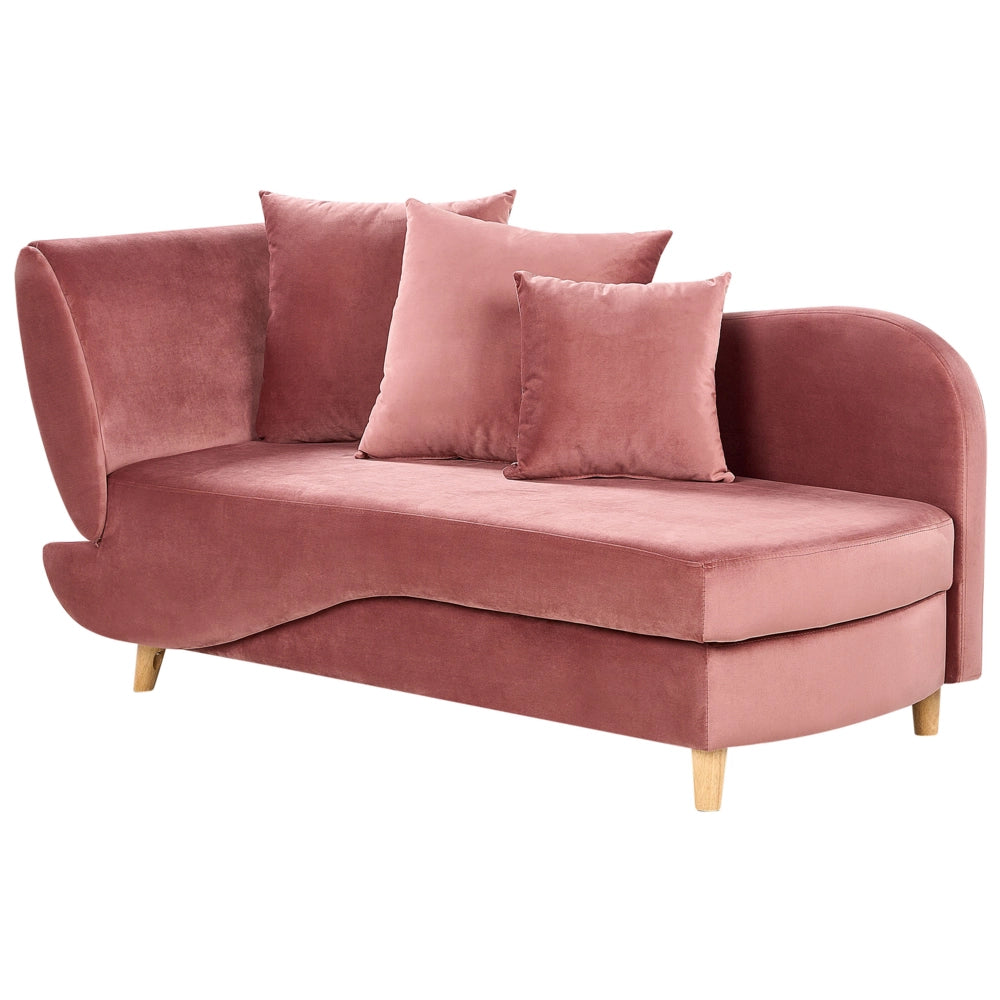 Chaise longue versione sinistra in velluto rosa con contenitore soggiorno lato sinistro design moderno contemporaneo