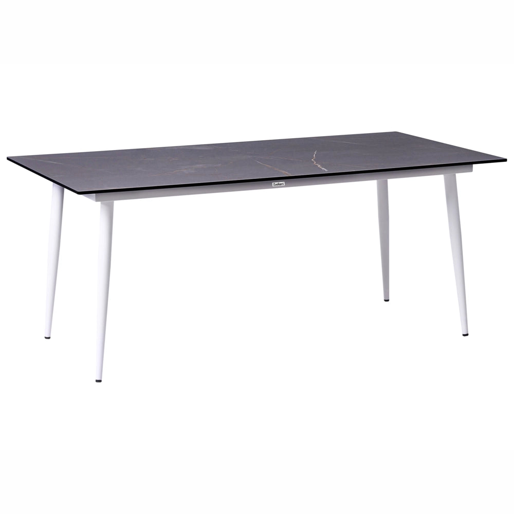 Tavolo da giardino con piano in HPL grigio scuro e struttura in alluminio bianco resistente ai raggi UV all'acqua per esterni, in stile moderno