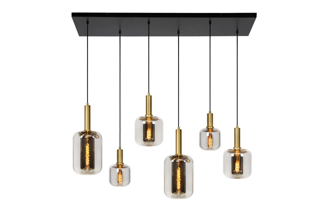 Lampadario moderno ottone vetro fumé 6xE27 Joanet Lucide