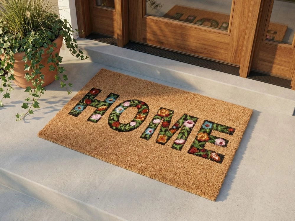 Zerbino in fibra di cocco naturale con fondo in PVC antiscivolo 40 x 60 cm con didascalia e motivo moderno per la decorazione di interni