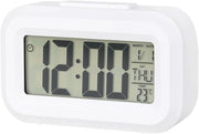 Wekker digitale con grande schermo, orologio da notte con calendario temperatura illuminante, funziona con batterie, sveglia da tavolo camera da letto (bianco)