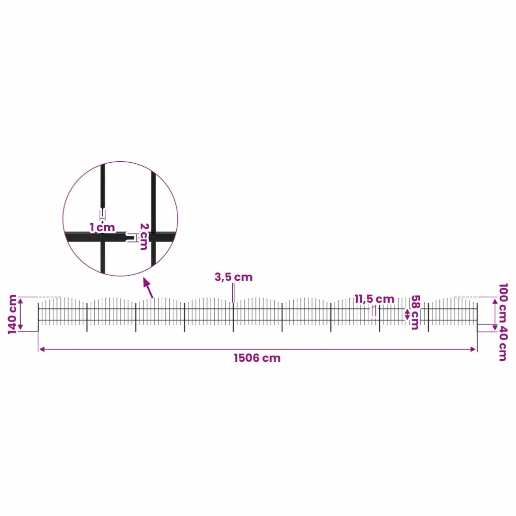 Recinzione da Giardino con Punta a Lancia in Acciaio 1506x100 cm Nero 277720