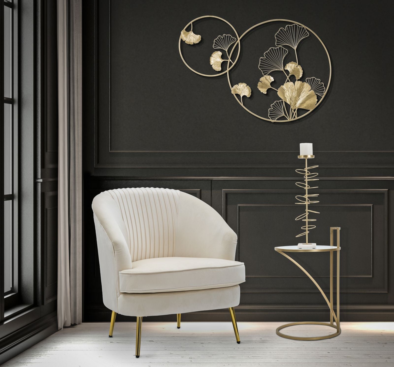 Portacandele Rings 14x13x50,5 cm in Ferro e Marmo Oro e Bianco