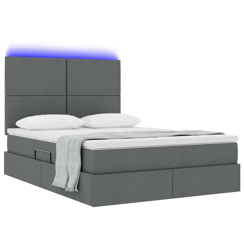Letto con contenitore e LED con led Grigio scuro 140 x 200 cm