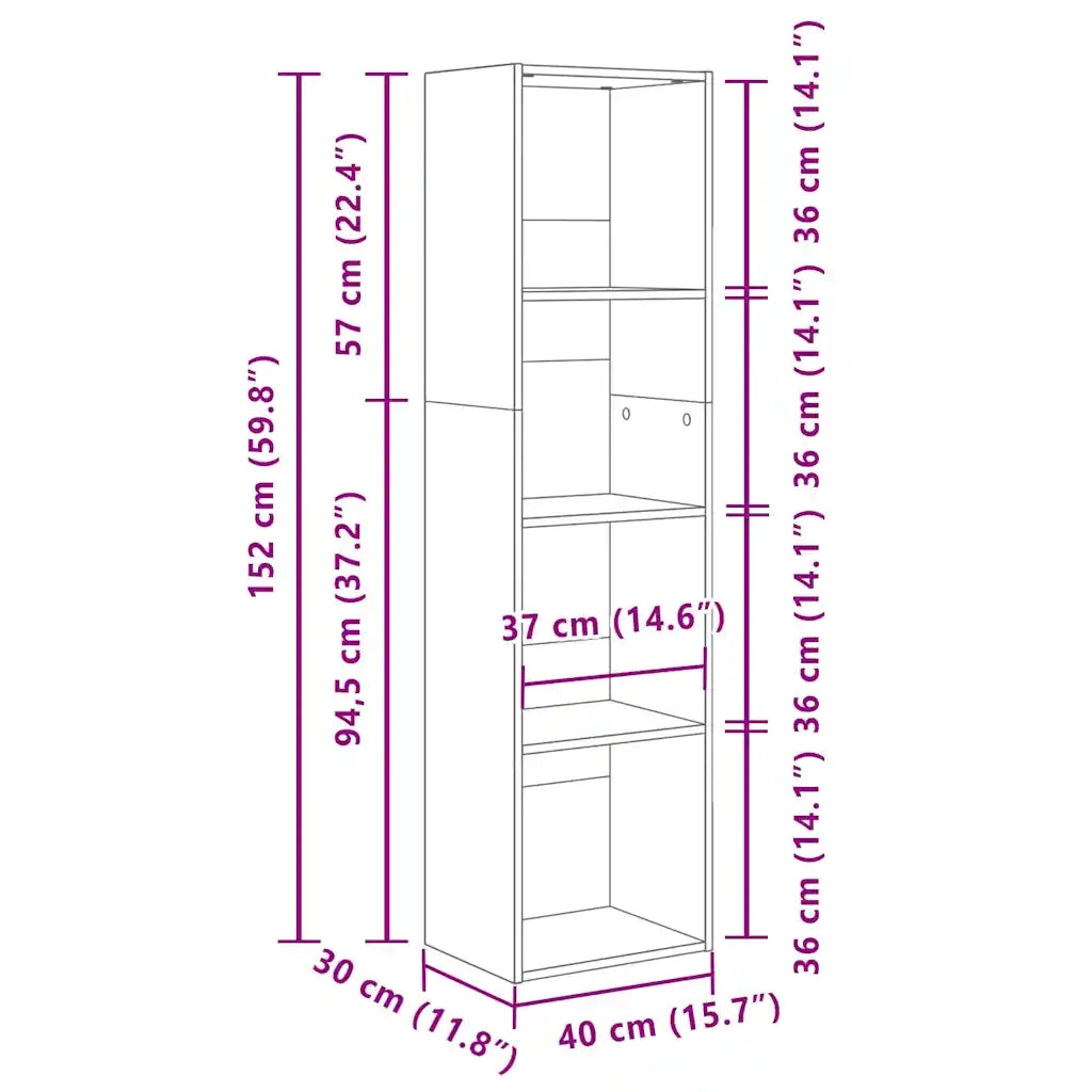 vidaXL Libreria Rovere nero 40 x 30 x 152 cm Legno multistrato
