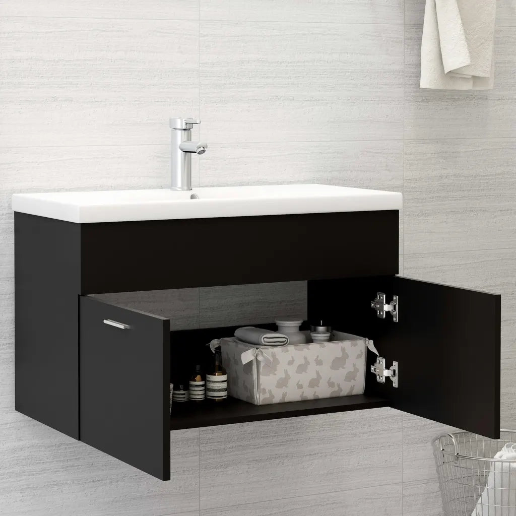 Mobile con Lavabo Integrato Nero in Legno Multistrato 3071280