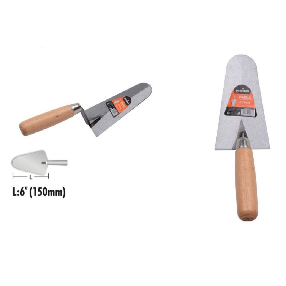 Trade Shop - Spatola Cazzuola Semicerchio Acciaio 150 Mm 6" Manico In Legno Ferramenta 90480 -