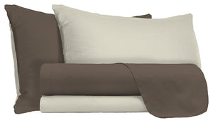 Set Lenzuola Sopra Sotto e Federe Doubleface Marrone/Panna Singolo