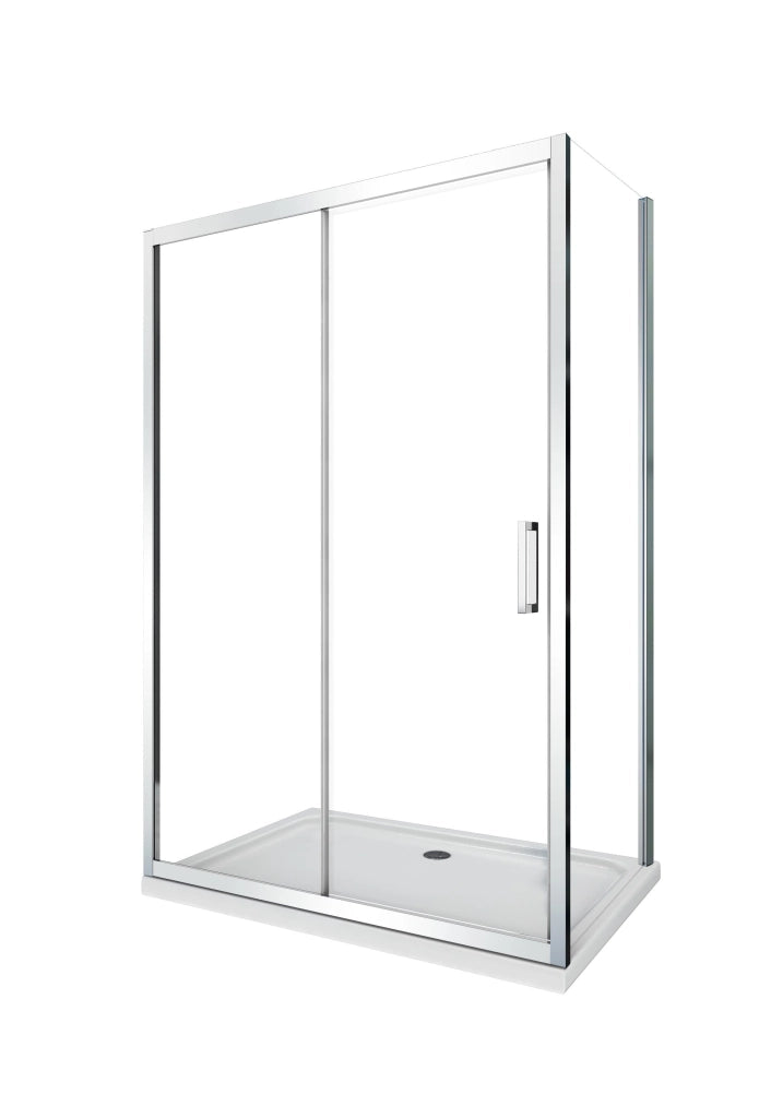 Box doccia angolare parete fissa e ANTA FISSA + PORTA scorrevole vetro 6 mm MISURA 87,5-90 ANTA FISSA + PORTA 125-130