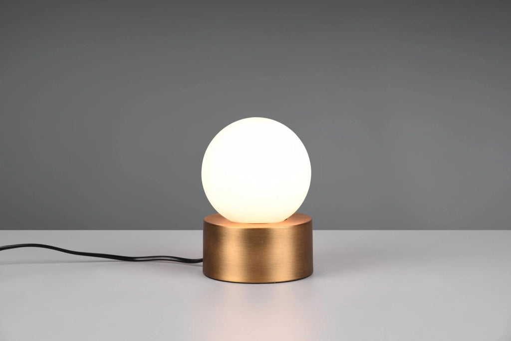 COUNTESS LAMPADA DA TAVOLO BASE IN METALLO OTTONE ANTICATO CON VETRO BIANCO ACCENSIONE TOUCH H. 17CM  1 LUCE ATTACCO E14
