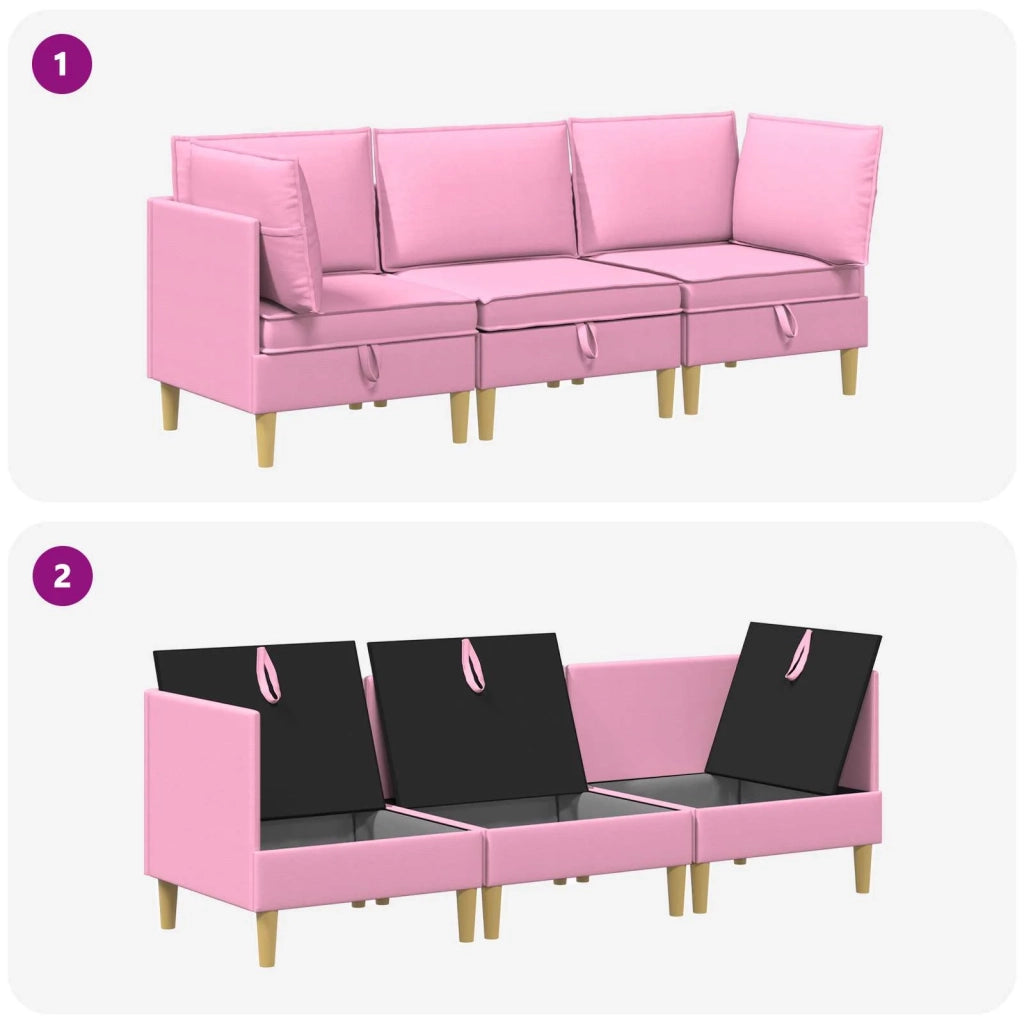 Set di divani modulari con spazio di archiviazione 3 pcs Rosa