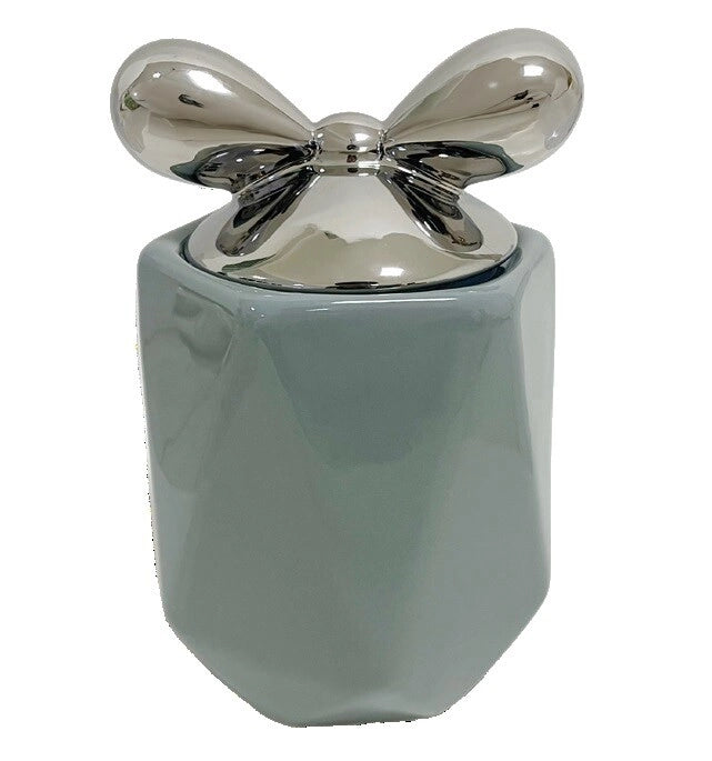 1 Pezzo Barattolo da Cucina in Porcellana con Fiocco Grigio e Argento 2700 ml
