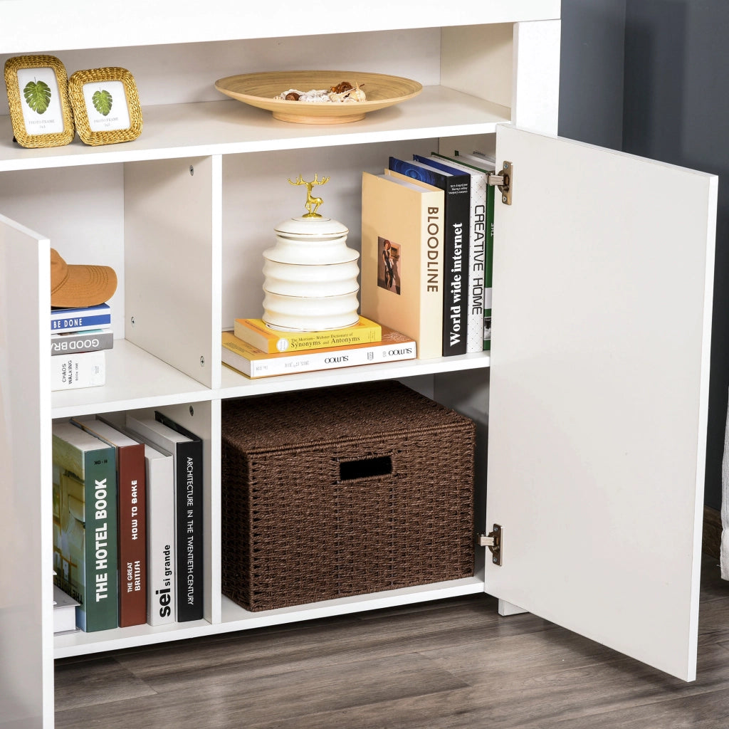 Easycomfort Mobiletto Salvaspazio Multiuso per Ingresso, Salotto o Bagno in Legno Bianco, con Luci LED Colorate, 107x35x97cm