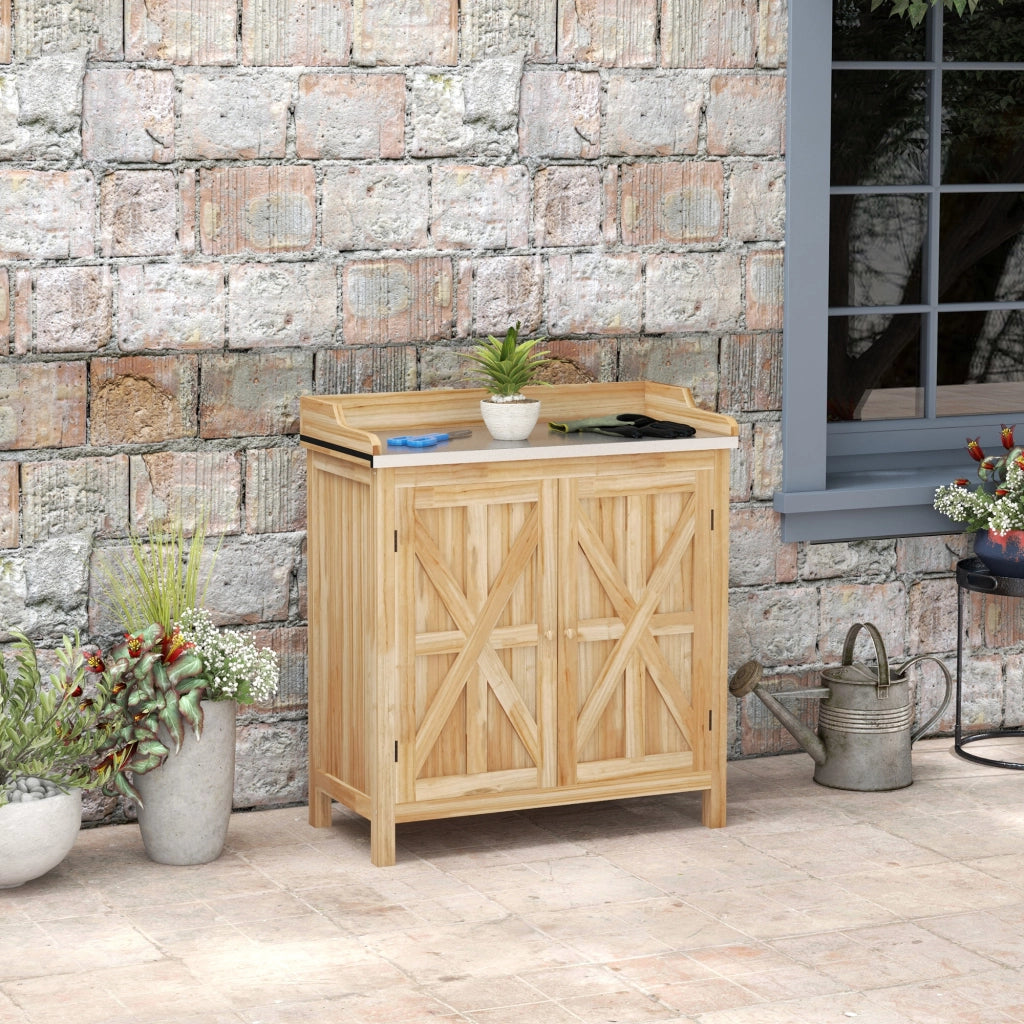 Armadio da giardino con 2 ripiani e piano in metallo ¨C Zephmum ¨C Legno di abete