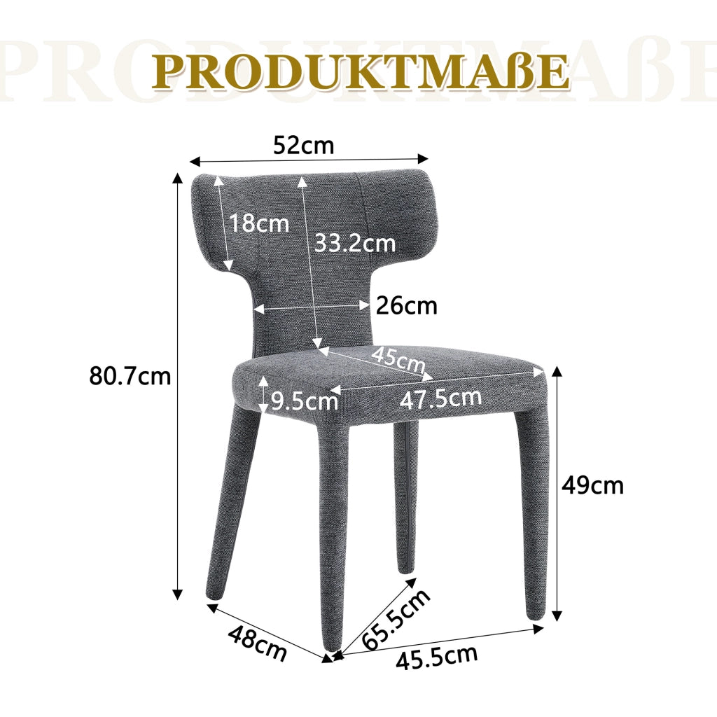 Set da 2 sedie da pranzo moderne in tessuto grigio, con schienale a T e struttura in ferro