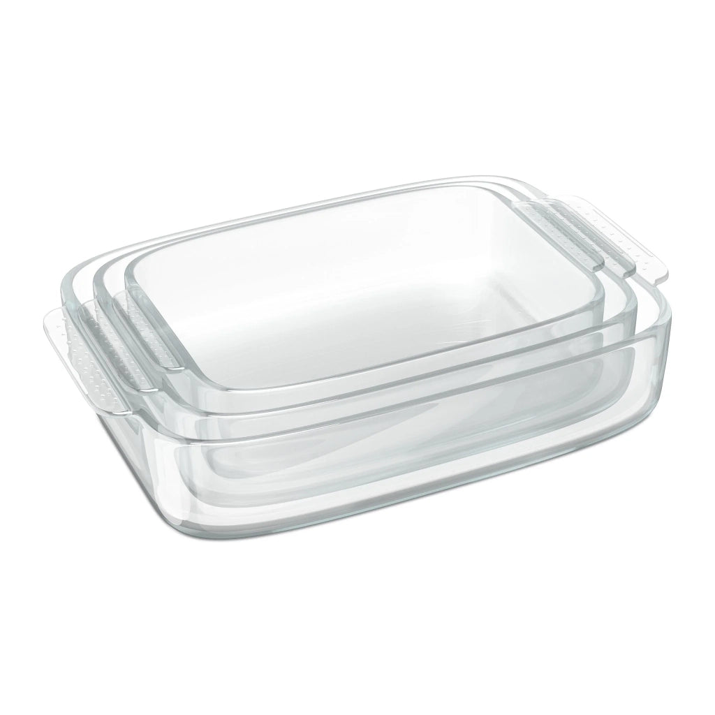 Set di 3 teglie da forno rettangolari pratiche microonde 30 x 20 x 10 cm in vetro trasparente 13_0016191