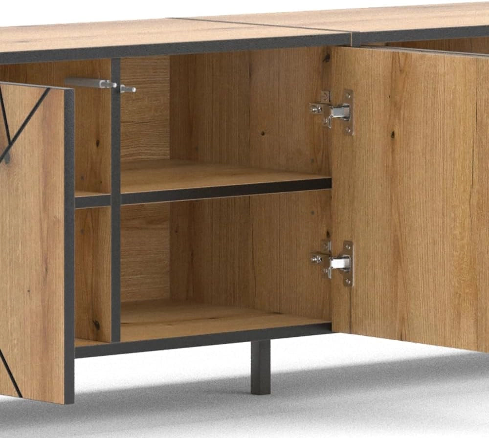 Mobile tv Hatto, Rovere, 156.8 x 50 cm, adatto per riporre e conservare in camera da letto