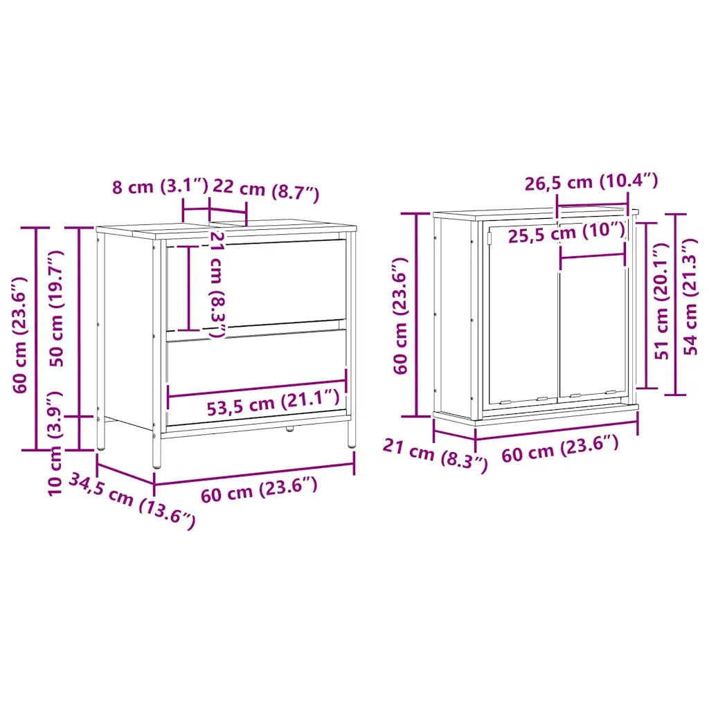 vidaXL Set Mobili da Bagno 2 pz Rovere Fumo in Legno Multistrato