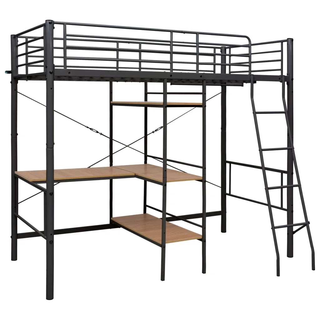 Letto singolo | Letto per adulti | Letto a Castello con Tavolino Grigio in Metallo 90x200 cm