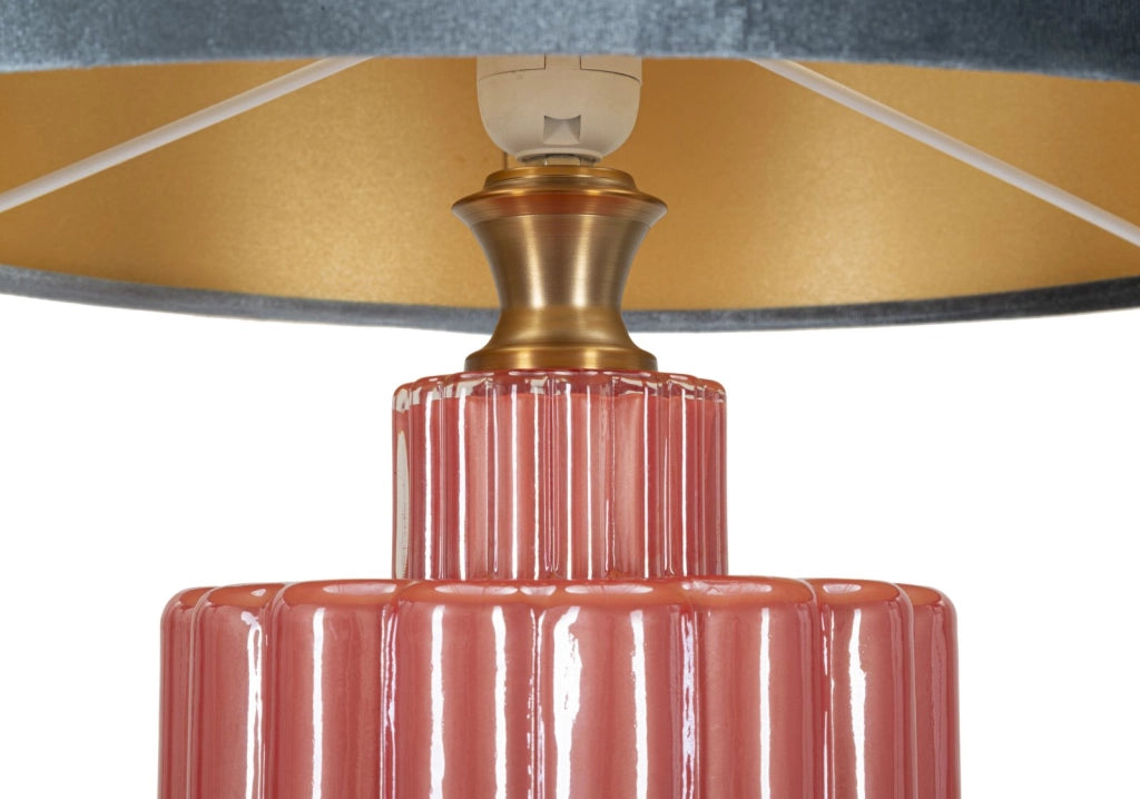 Lampada da Tavolo Helene Tower Ø40x70 cm in Vetro e Ferro e Tessuto Rosso e Blu