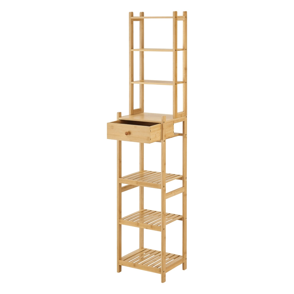 Scaffale a Torre in Bambù 'Siilinjärvi' con Cassetto e 7 Ripiani Portaoggetti [en.casa]