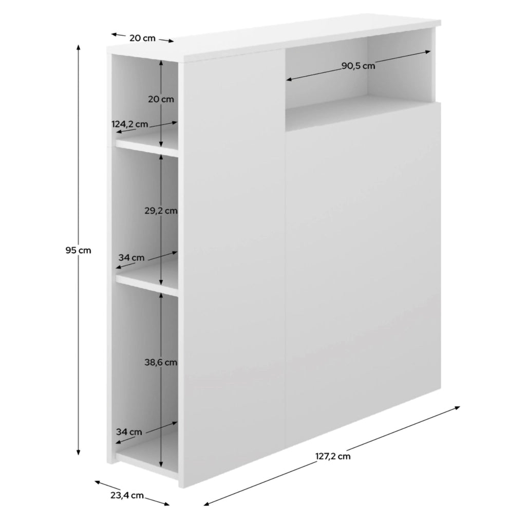 Lander, Testiera Letto con Vani Libreria, 23x127 cm Bianco