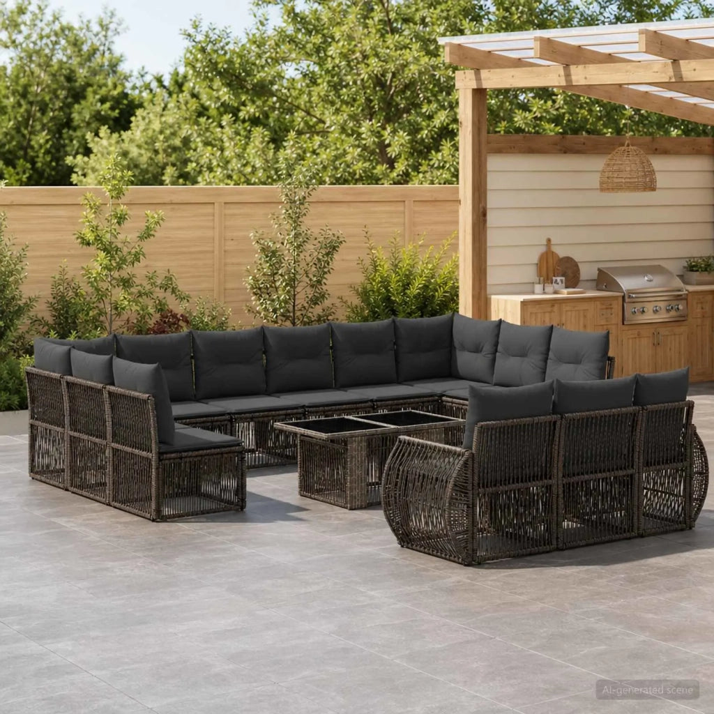 Set Divano da Giardino 14 pz Grigio e Grigio Scuro polyrattan 3437015