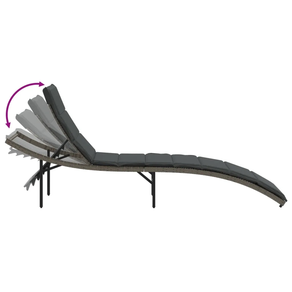 Lettino Prendisole | Sdraio da giardino | Lettino da sole con Cuscino Grigio 55x199x50cm in Polyrattan