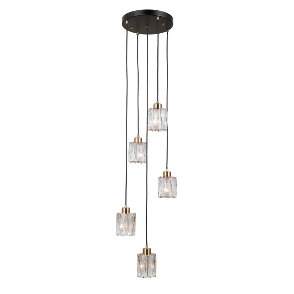Lampadario rotondo nero-oro cristallo 5xE14 TORNO Italux