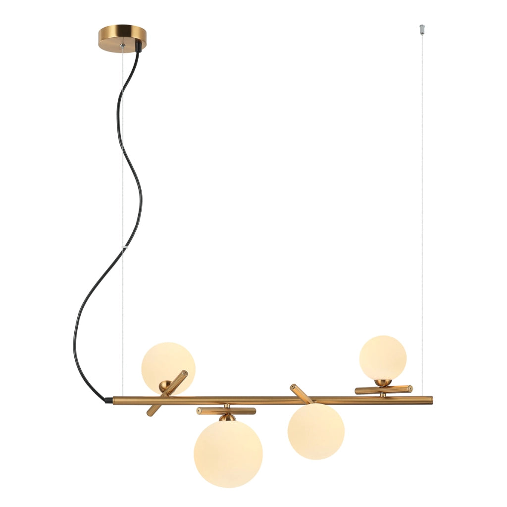Lampada sospesa Reverso Italux ottone, 4 sfere bianche
