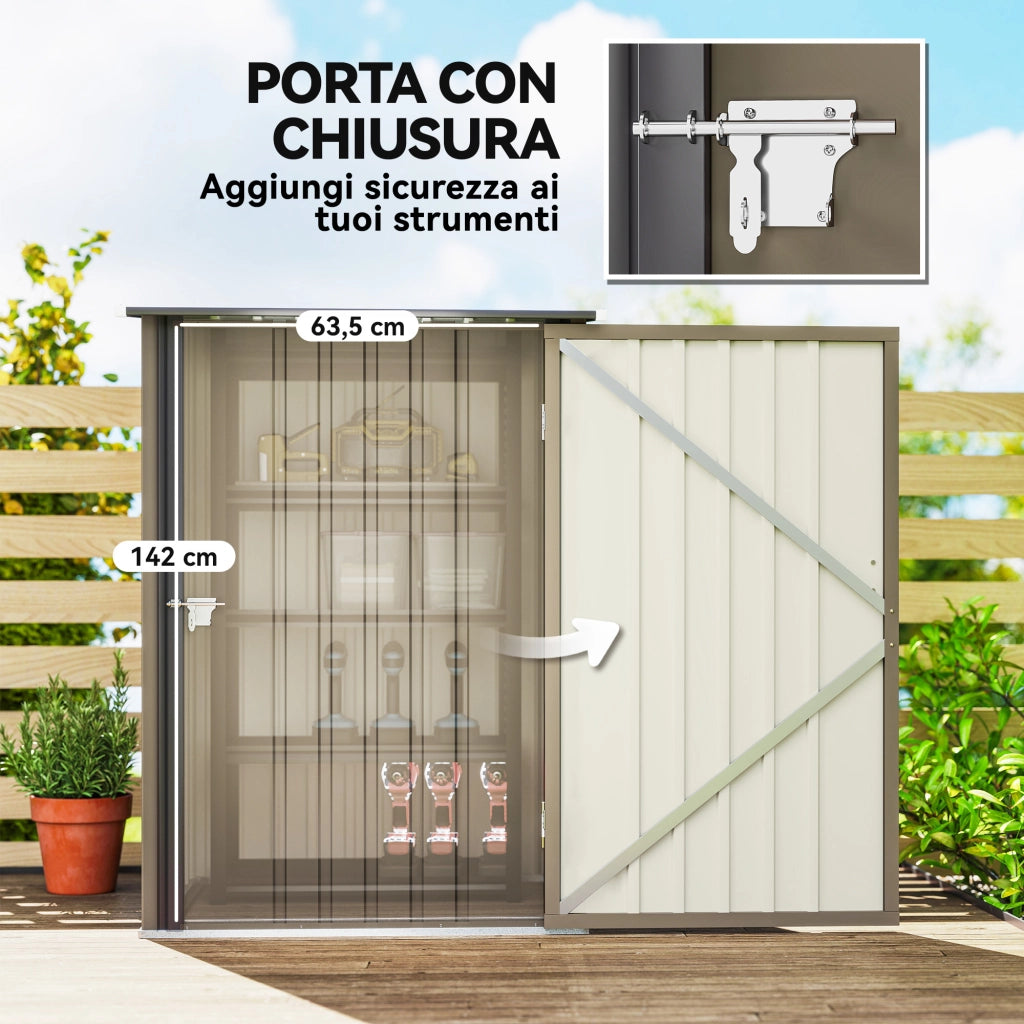Casetta da Giardino Porta Attrezzi ¨C Xylo ¨C Acciaio Galvanizzato Marrone e Grigio 100x104x160cm
