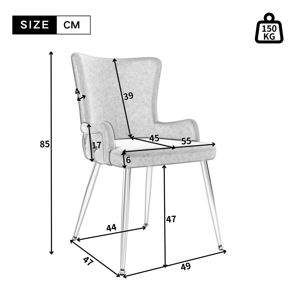Set di 4 sedie in velluto beige con gambe in metallo e montaggio facile